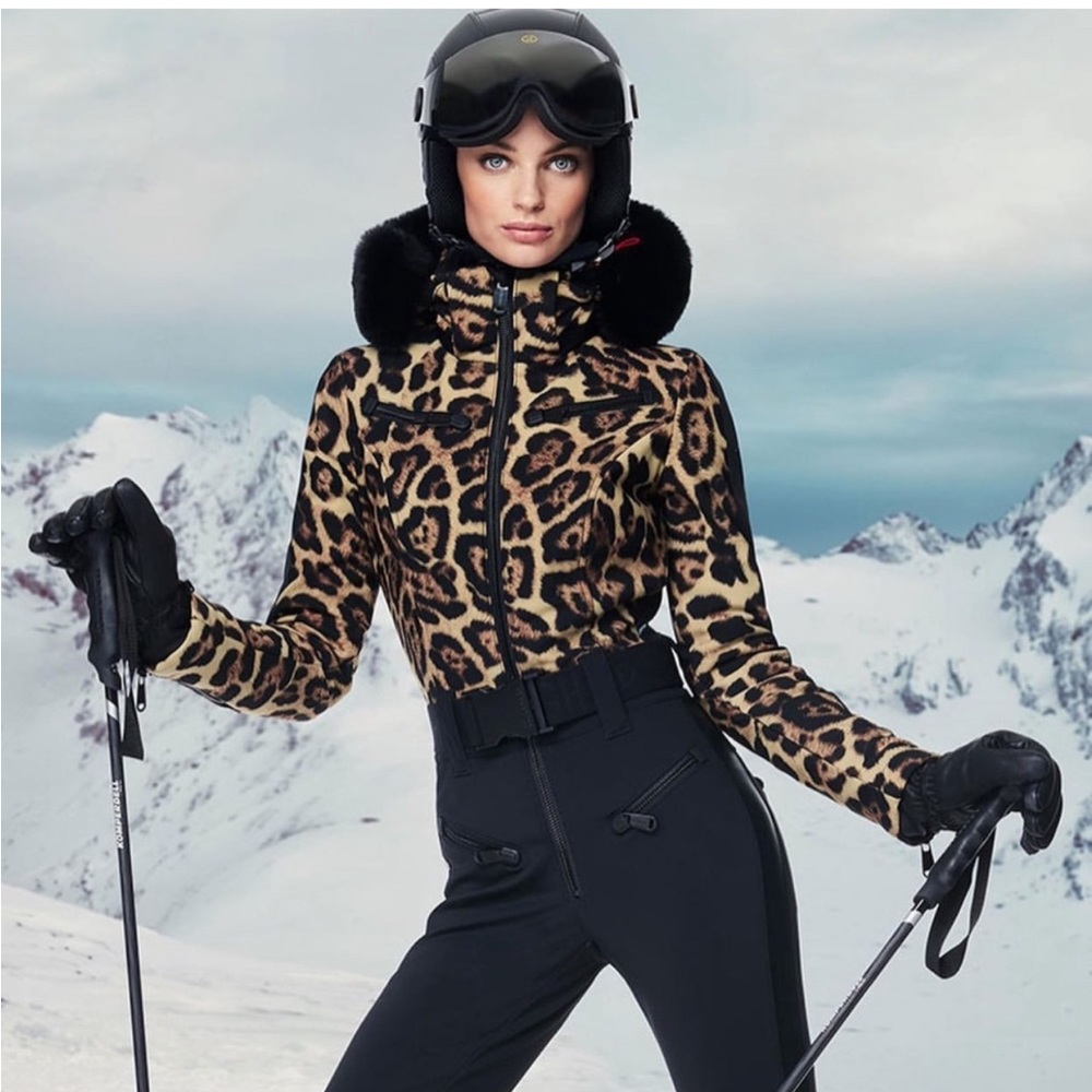 NWT Goldbergh lynx leopard print fur trim down hooded ski suit - Picture 2 of 14